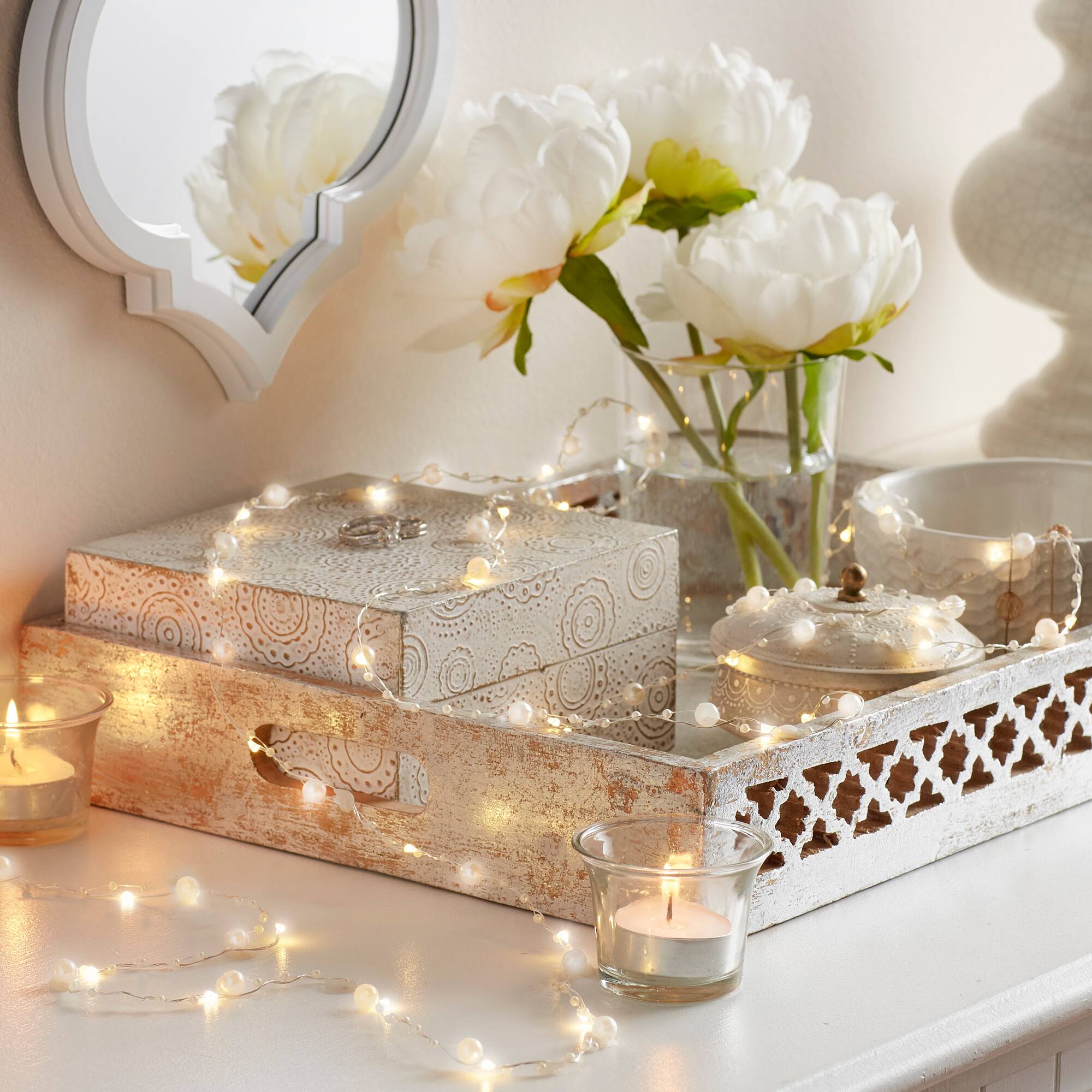 40ct. Warm White Silver Pearl LED String Lights by Ashland®